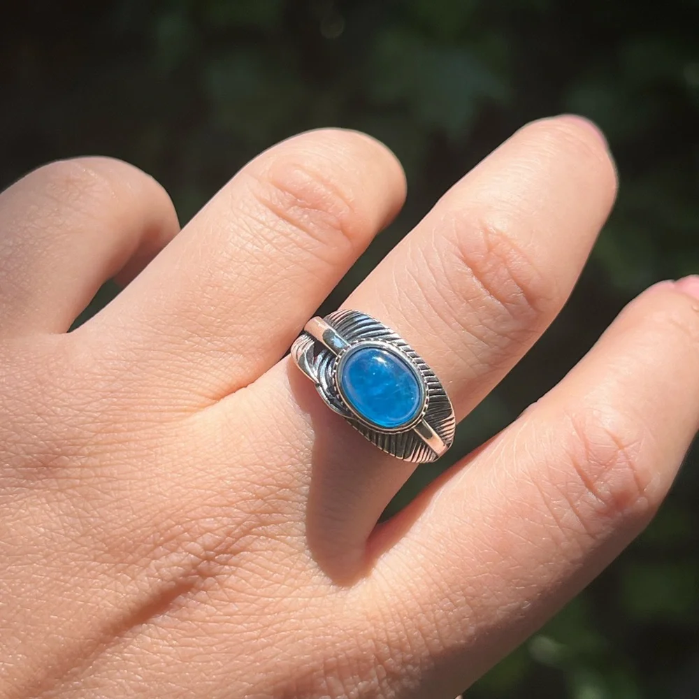 Sterling silver adjustable Amazonite leaf design‎ ring